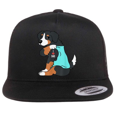 Bernese Mountain Dog I Love Dad Funny Dog Fathers Day Flat Bill Trucker Hat