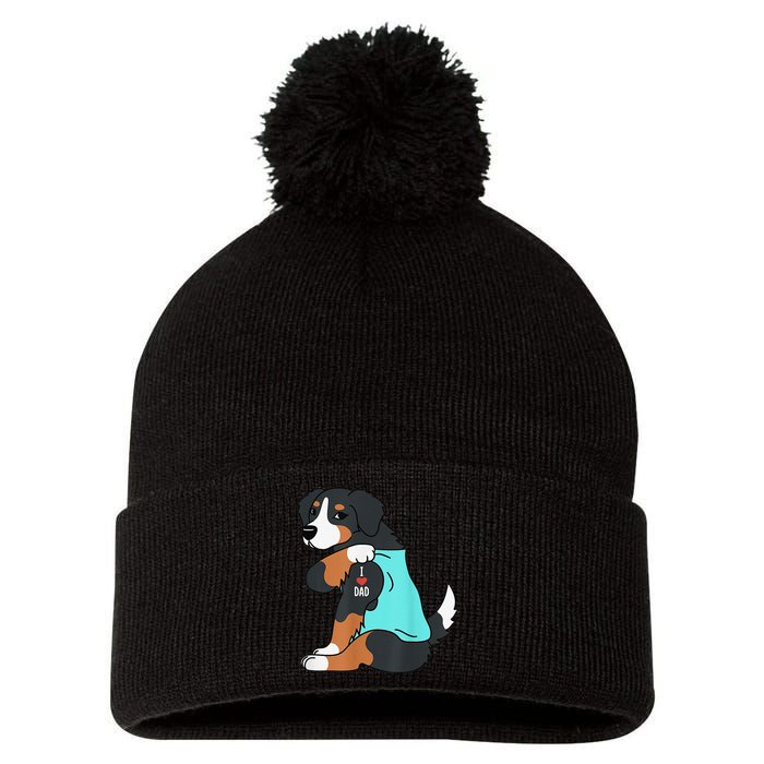 Bernese Mountain Dog I Love Dad Funny Dog Fathers Day Pom Pom 12in Knit Beanie