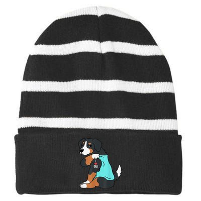 Bernese Mountain Dog I Love Dad Funny Dog Fathers Day Striped Beanie with Solid Band