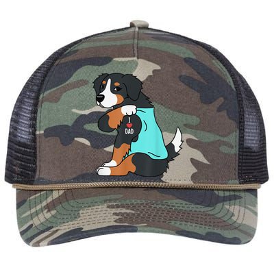 Bernese Mountain Dog I Love Dad Funny Dog Fathers Day Retro Rope Trucker Hat Cap