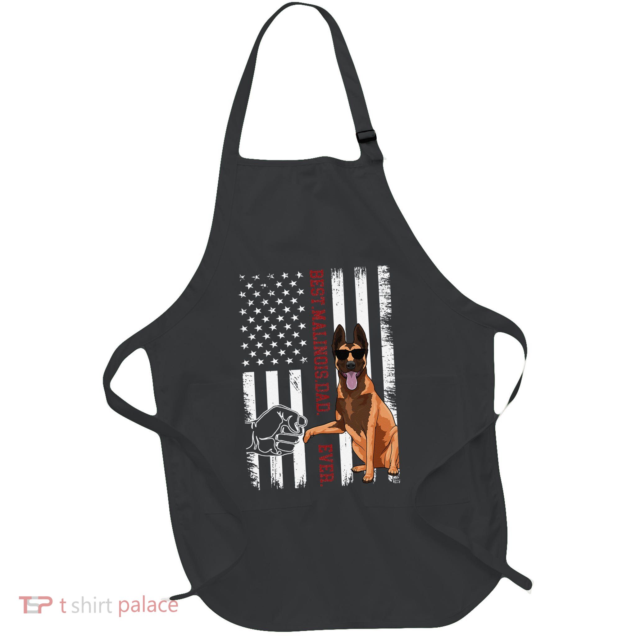Belgian Malinois Dad Dog American Flag Full-Length Apron With Pockets