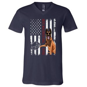 Belgian Malinois Dad Dog American Flag V-Neck T-Shirt