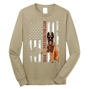 Belgian Malinois Dad Dog American Flag Long Sleeve Shirt