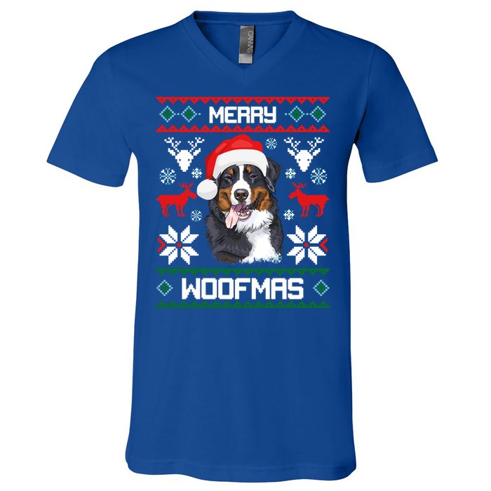 Bernese Mountain Dog Gift For Merry Christmas Woofmas Berner Gift V-Neck T-Shirt