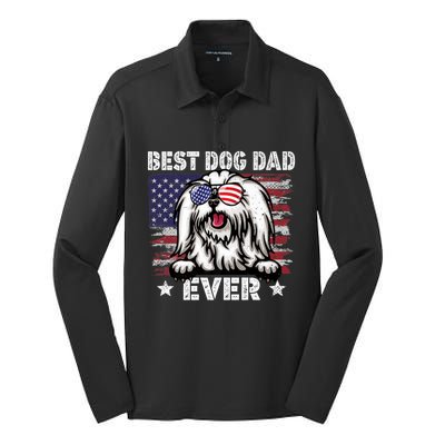 Best Maltese Dad Ever American Flag Fathers Day Gift Silk Touch Performance Long Sleeve Polo