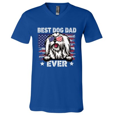 Best Maltese Dad Ever American Flag Fathers Day Gift V-Neck T-Shirt