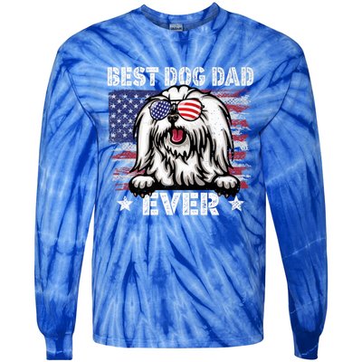 Best Maltese Dad Ever American Flag Fathers Day Gift Tie-Dye Long Sleeve Shirt