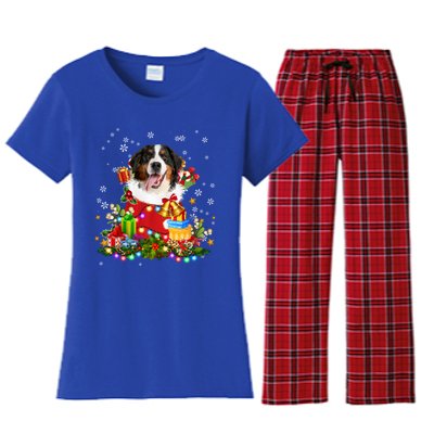 Bernese Mountain Dog Christmas Tree Lights Pajamas Xmas Gift Women's Flannel Pajama Set