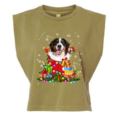 Bernese Mountain Dog Christmas Tree Lights Pajamas Xmas Gift Garment-Dyed Women's Muscle Tee