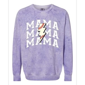 baseball Mama Distressed Lightning Bolt Mom Colorblast Crewneck Sweatshirt