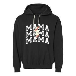 baseball Mama Distressed Lightning Bolt Mom Garment-Dyed Fleece Hoodie