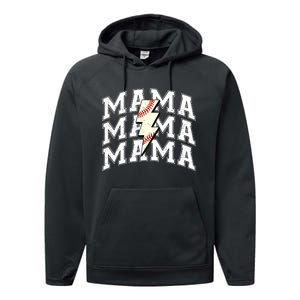 baseball Mama Distressed Lightning Bolt Mom Performance Fleece Hoodie