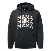 baseball Mama Distressed Lightning Bolt Mom Performance Fleece Hoodie