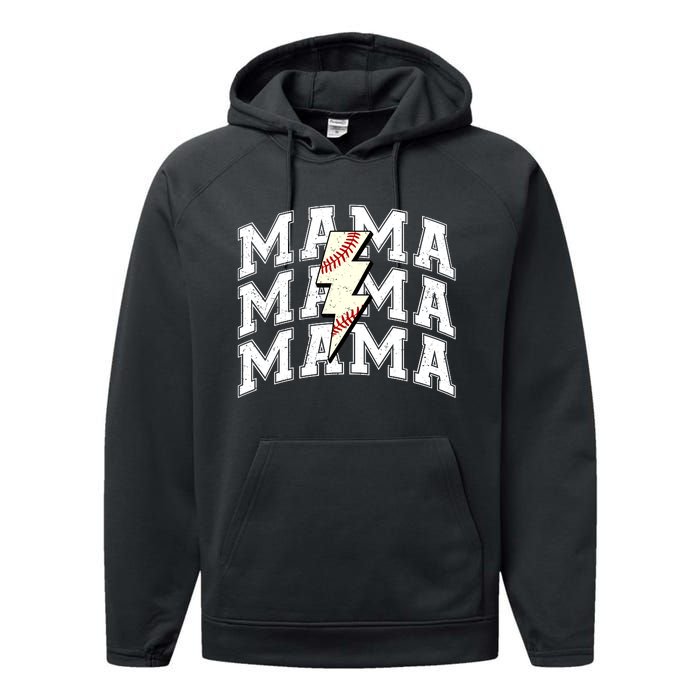 baseball Mama Distressed Lightning Bolt Mom Performance Fleece Hoodie