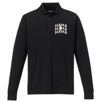 baseball Mama Distressed Lightning Bolt Mom Performance Long Sleeve Polo