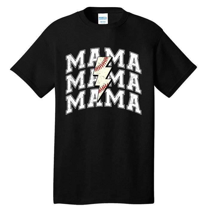 baseball Mama Distressed Lightning Bolt Mom Tall T-Shirt