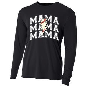 baseball Mama Distressed Lightning Bolt Mom Cooling Performance Long Sleeve Crew