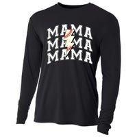 baseball Mama Distressed Lightning Bolt Mom Cooling Performance Long Sleeve Crew