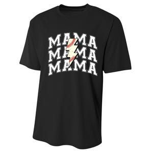 baseball Mama Distressed Lightning Bolt Mom Performance Sprint T-Shirt