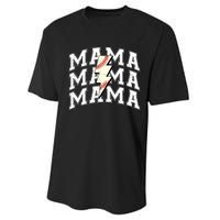 baseball Mama Distressed Lightning Bolt Mom Performance Sprint T-Shirt