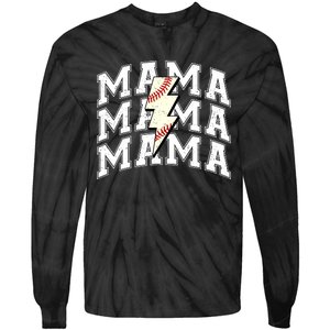 baseball Mama Distressed Lightning Bolt Mom Tie-Dye Long Sleeve Shirt