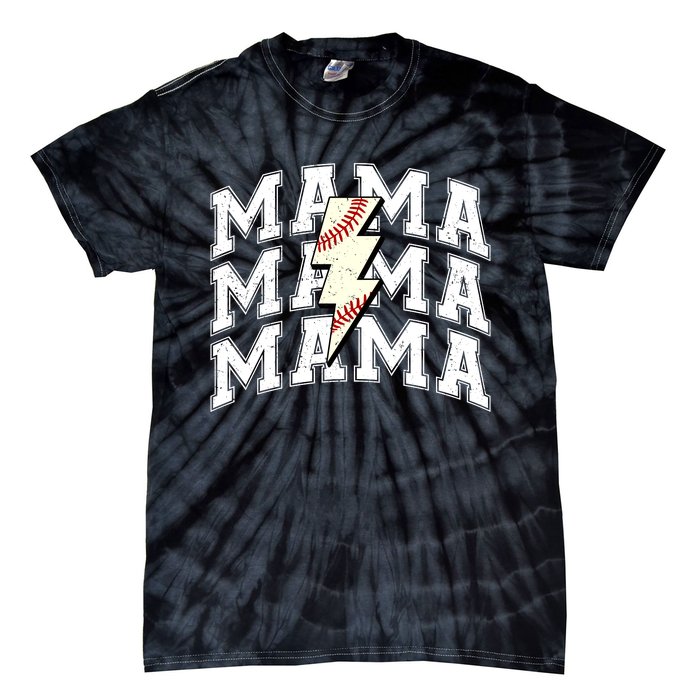 baseball Mama Distressed Lightning Bolt Mom Tie-Dye T-Shirt