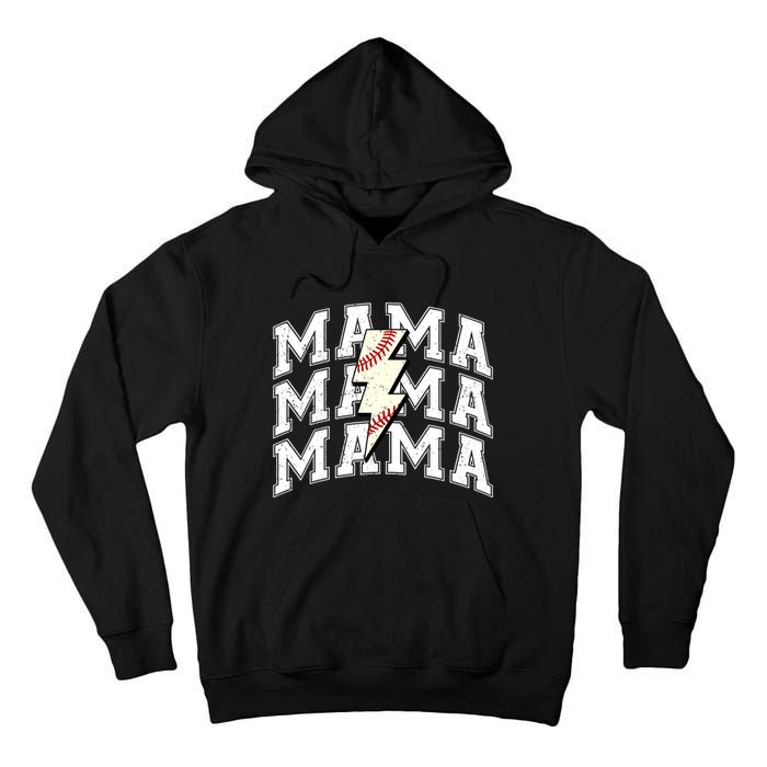 baseball Mama Distressed Lightning Bolt Mom Tall Hoodie