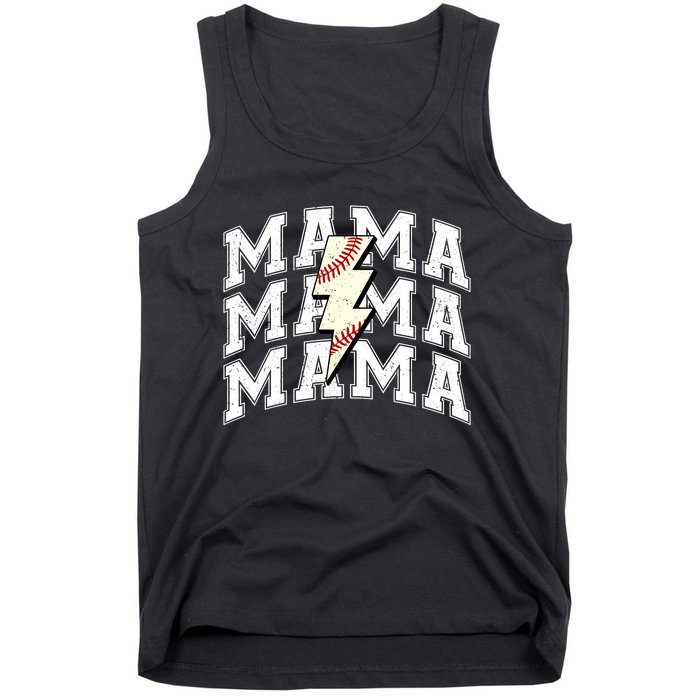 baseball Mama Distressed Lightning Bolt Mom Tank Top