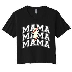 baseball Mama Distressed Lightning Bolt Mom Women's Crop Top Tee