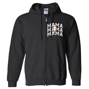 baseball Mama Distressed Lightning Bolt Mom Full Zip Hoodie