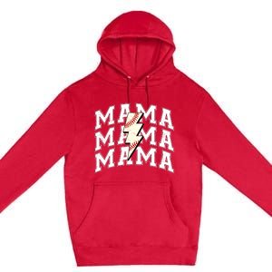 baseball Mama Distressed Lightning Bolt Mom Premium Pullover Hoodie