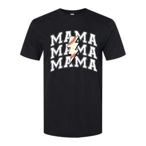 baseball Mama Distressed Lightning Bolt Mom Softstyle CVC T-Shirt