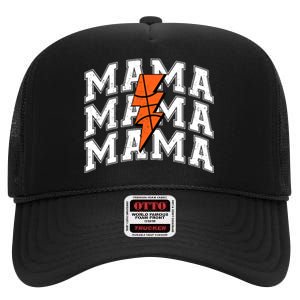 basketball Mama Distressed Lightning Bolt Mom High Crown Mesh Back Trucker Hat