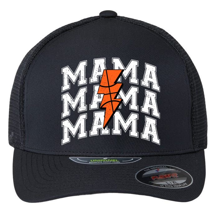 basketball Mama Distressed Lightning Bolt Mom Flexfit Unipanel Trucker Cap