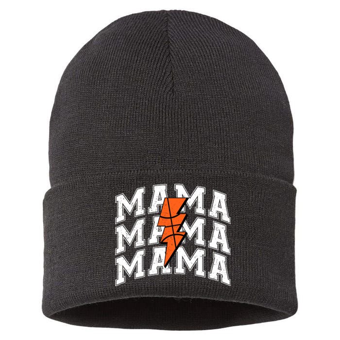 basketball Mama Distressed Lightning Bolt Mom Sustainable Knit Beanie