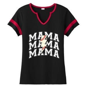 Baseball Mama Distressed Lightning Bolt Mom Ladies Halftime Notch Neck Tee