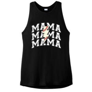 Baseball Mama Distressed Lightning Bolt Mom Ladies PosiCharge Tri-Blend Wicking Tank