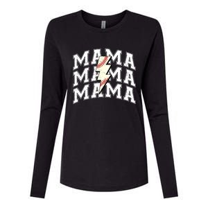 Baseball Mama Distressed Lightning Bolt Mom Womens Cotton Relaxed Long Sleeve T-Shirt