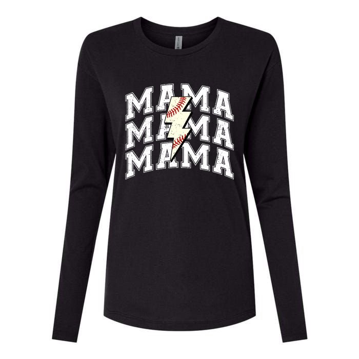 Baseball Mama Distressed Lightning Bolt Mom Womens Cotton Relaxed Long Sleeve T-Shirt