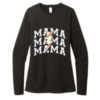 Baseball Mama Distressed Lightning Bolt Mom Womens CVC Long Sleeve Shirt