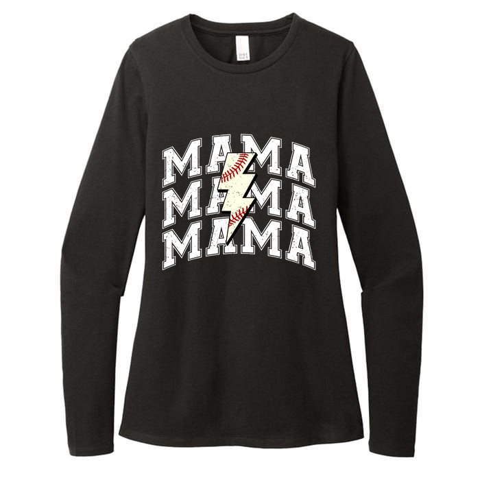 Baseball Mama Distressed Lightning Bolt Mom Womens CVC Long Sleeve Shirt