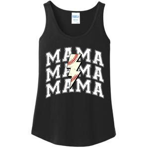 Baseball Mama Distressed Lightning Bolt Mom Ladies Essential Tank