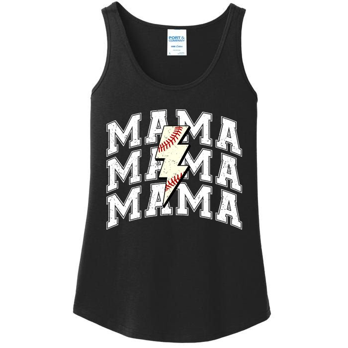 Baseball Mama Distressed Lightning Bolt Mom Ladies Essential Tank