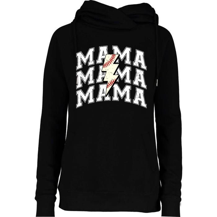 Baseball Mama Distressed Lightning Bolt Mom Womens Funnel Neck Pullover Hood