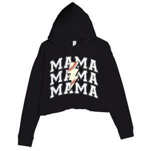 Baseball Mama Distressed Lightning Bolt Mom Crop Fleece Hoodie