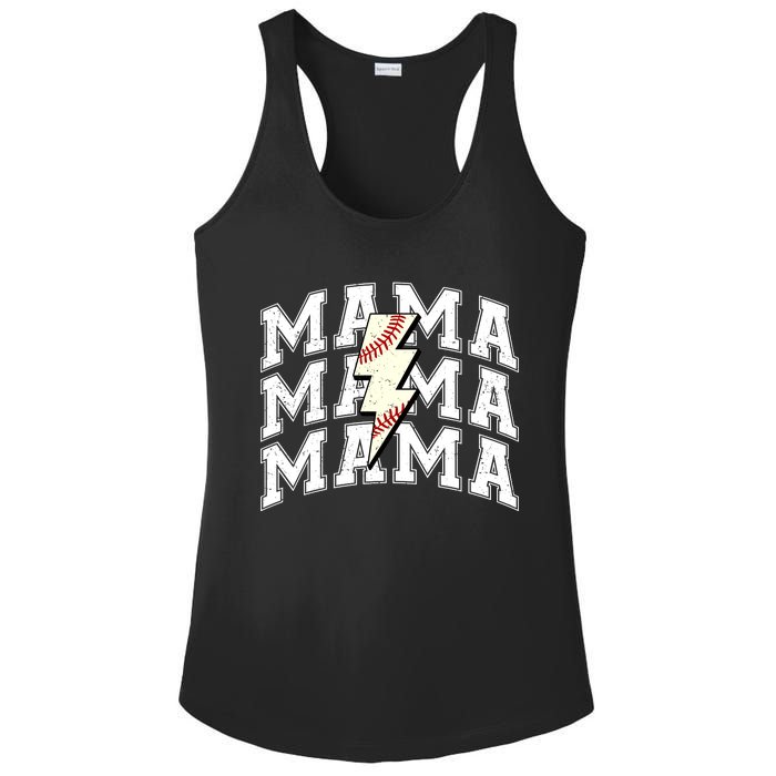 Baseball Mama Distressed Lightning Bolt Mom Ladies PosiCharge Competitor Racerback Tank