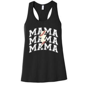 Baseball Mama Distressed Lightning Bolt Mom Women's Racerback Tank