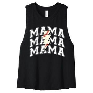 Baseball Mama Distressed Lightning Bolt Mom Women's Racerback Cropped Tank