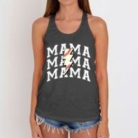 Baseball Mama Distressed Lightning Bolt Mom Women's Knotted Racerback Tank