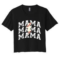 Baseball Mama Distressed Lightning Bolt Mom Women's Crop Top Tee